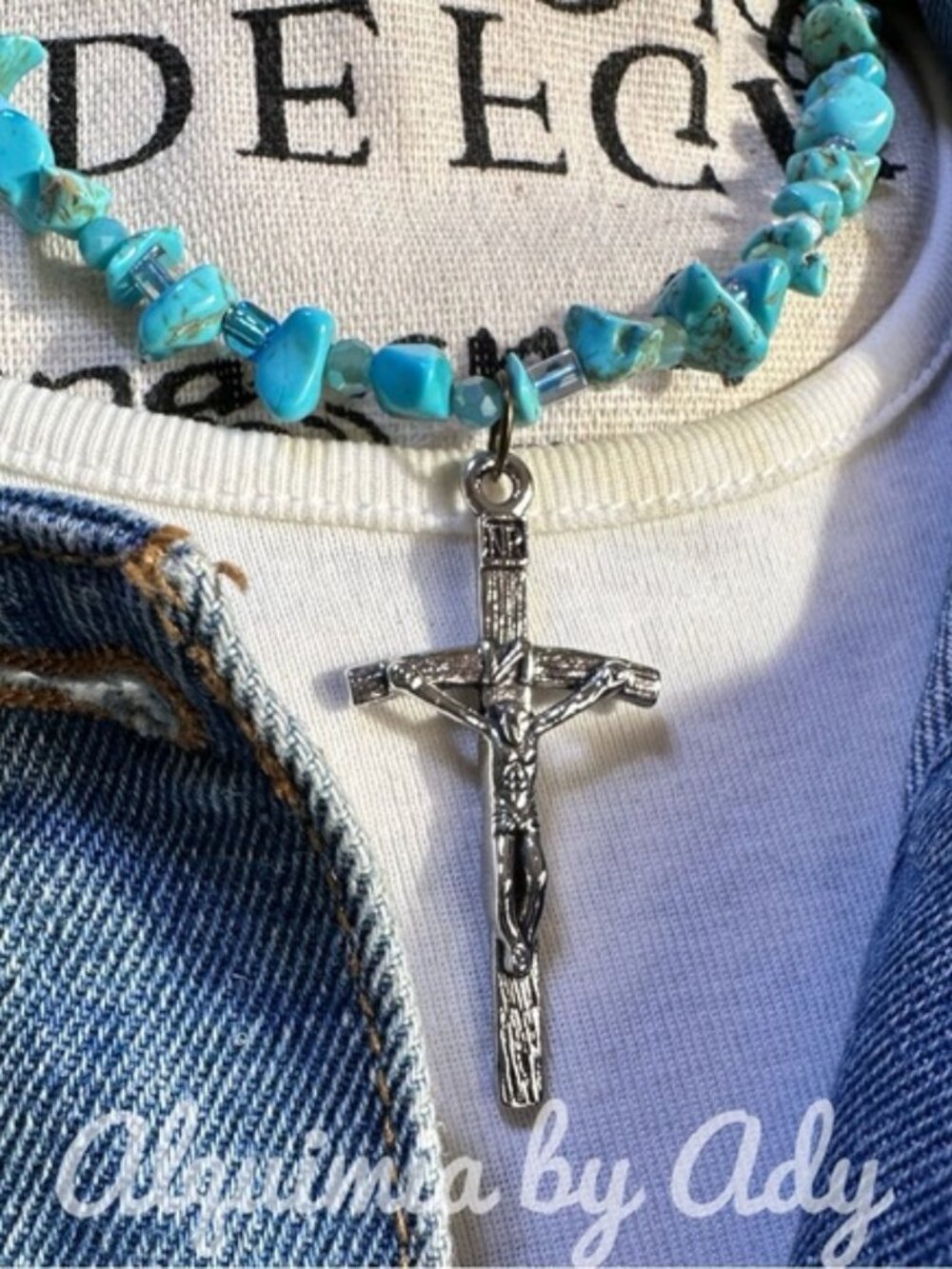 Turquoise Cross Choker Necklace Boho Western Style